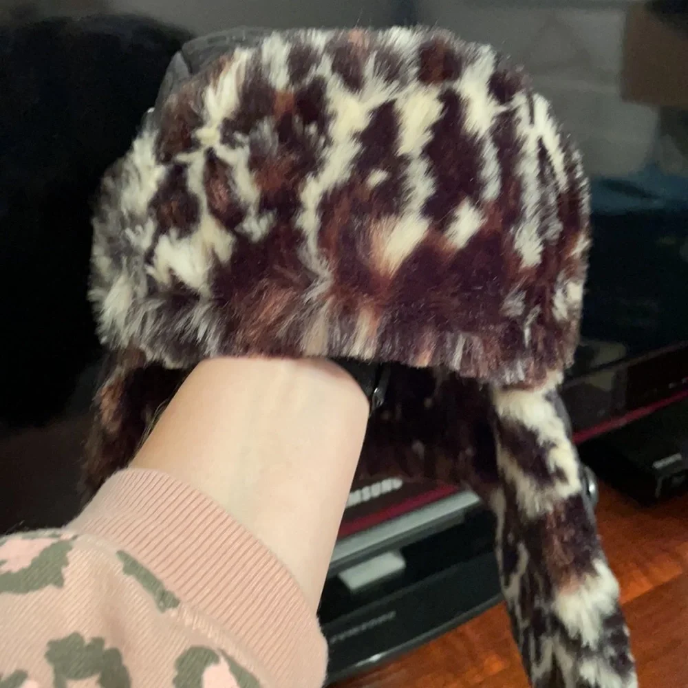 Betsey Johnson Leopard Black Trapper Winter Fur Hat